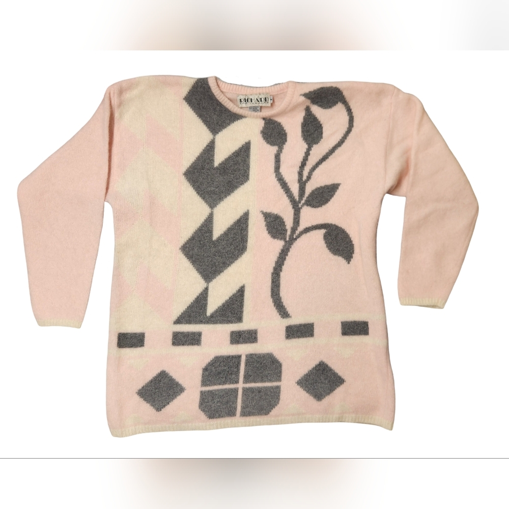Vintage 80s Richard & Co Lambswool Angora Sweater Coquette Soft Girl Art Deco M
